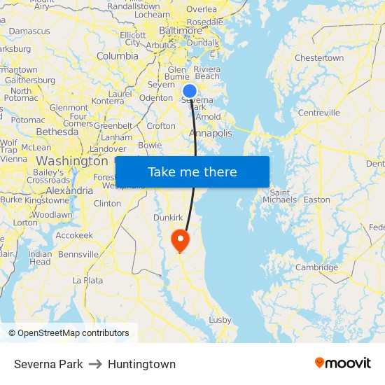 Severna Park to Huntingtown map