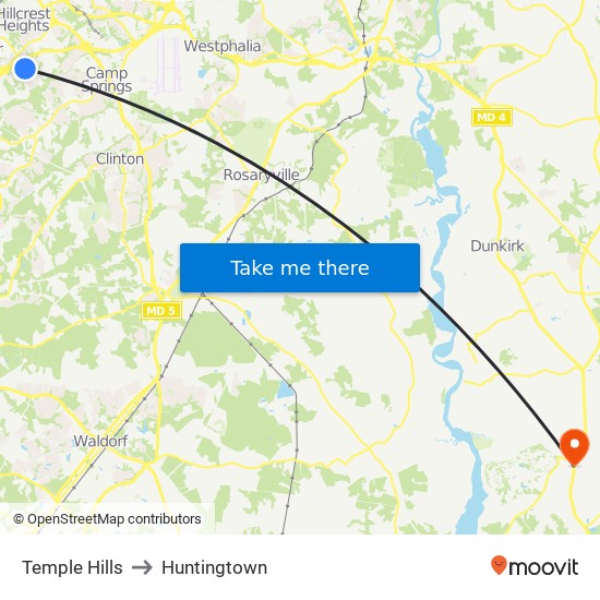 Temple Hills to Huntingtown map