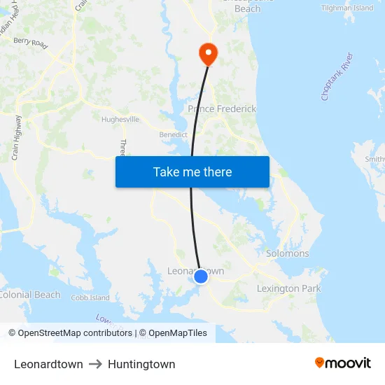 Leonardtown to Huntingtown map