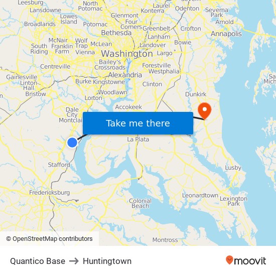 Quantico Base to Huntingtown map