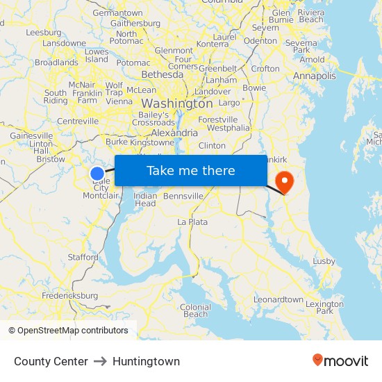 County Center to Huntingtown map