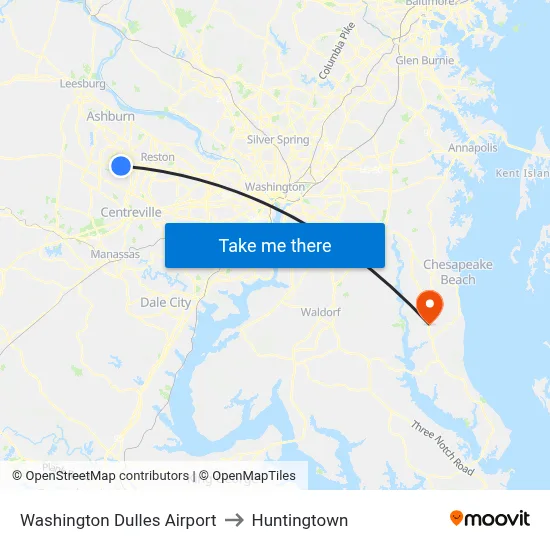 Washington Dulles Airport to Huntingtown map