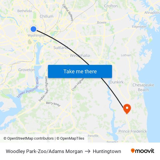 Woodley Park-Zoo/Adams  Morgan to Huntingtown map
