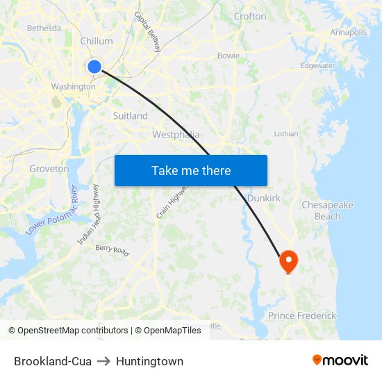 Brookland-Cua to Huntingtown map