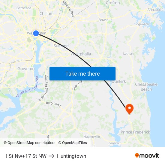 I St Nw+17 St NW to Huntingtown map