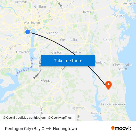 Pentagon City+Bay C to Huntingtown map