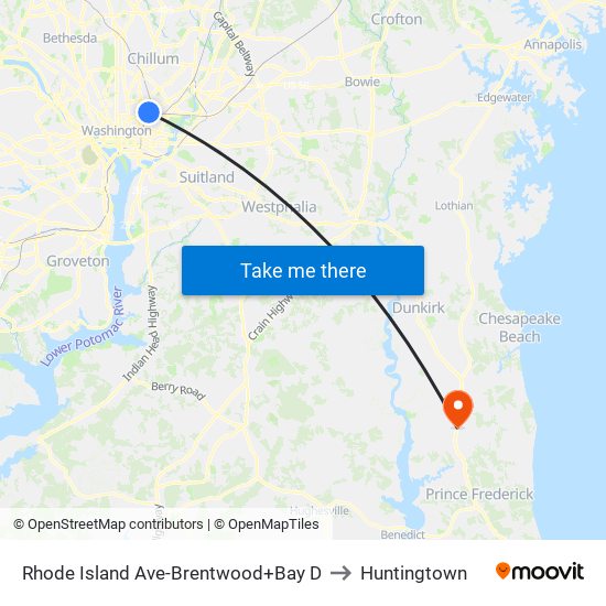 Rhode Island Ave-Brentwood+Bay D to Huntingtown map