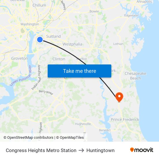 Congress Heights Metro Station to Huntingtown map