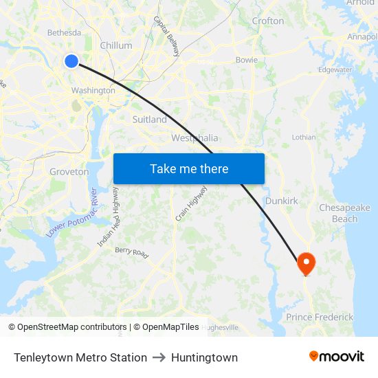 Tenleytown Metro Station to Huntingtown map