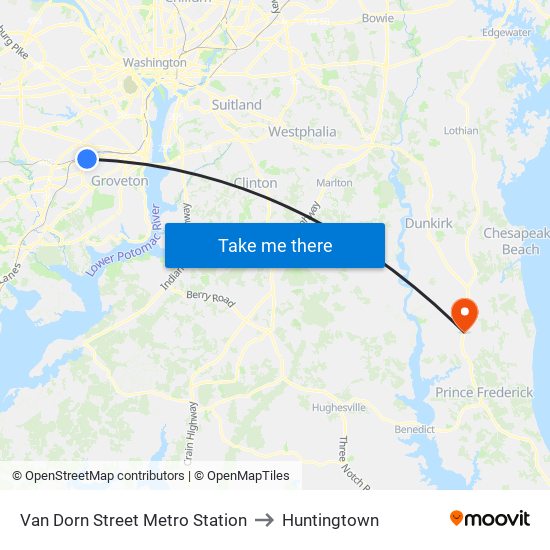 Van Dorn Street Metro Station to Huntingtown map