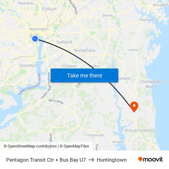 Pentagon Transit Ctr + Bus Bay U7 to Huntingtown map