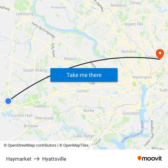 Haymarket to Hyattsville map