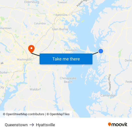 Queenstown to Hyattsville map