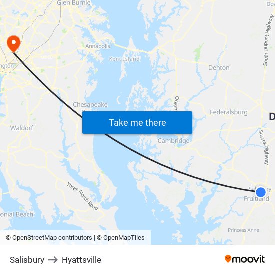 Salisbury to Hyattsville map