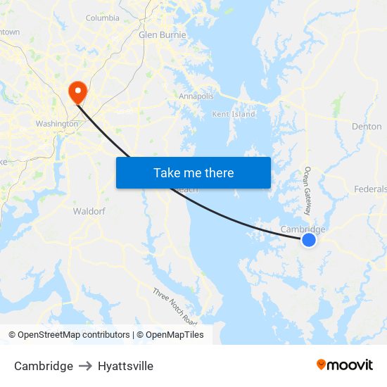 Cambridge to Hyattsville map