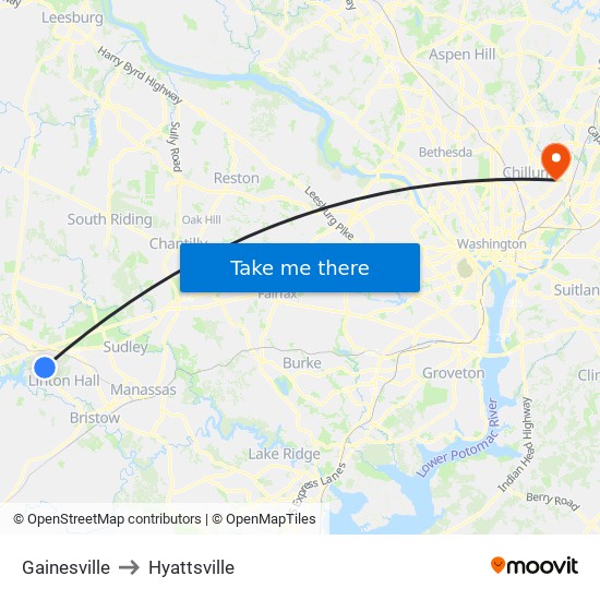 Gainesville to Hyattsville map