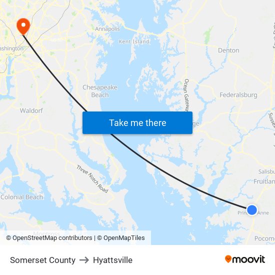 Somerset County to Hyattsville map