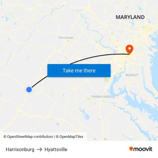 Harrisonburg to Hyattsville map