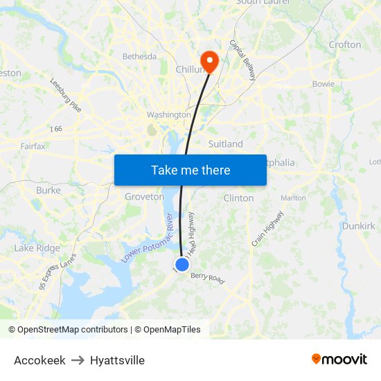 Accokeek to Hyattsville map