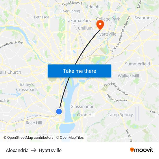 Alexandria to Hyattsville map