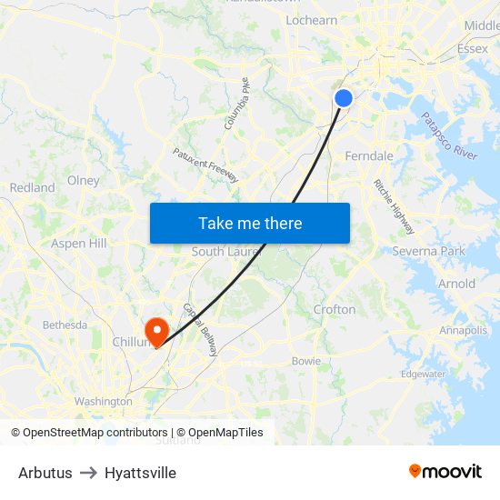 Arbutus to Hyattsville map