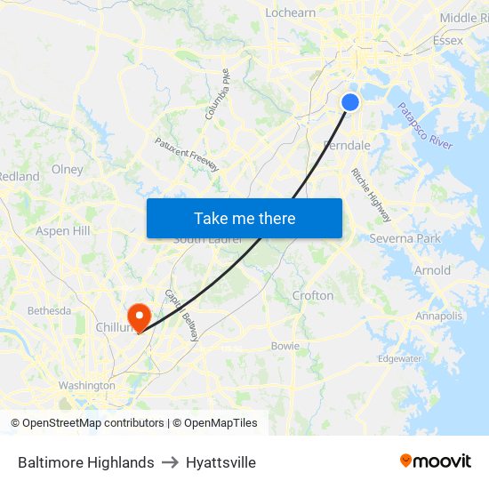 Baltimore Highlands to Hyattsville map