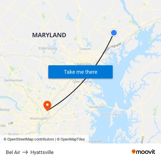 Bel Air to Hyattsville map