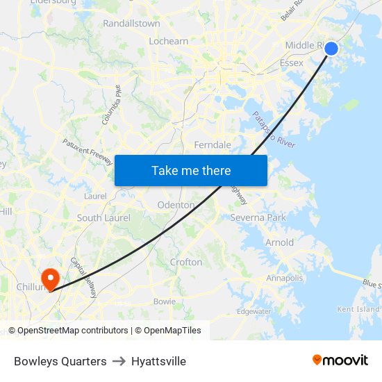 Bowleys Quarters to Hyattsville map