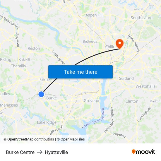 Burke Centre to Hyattsville map