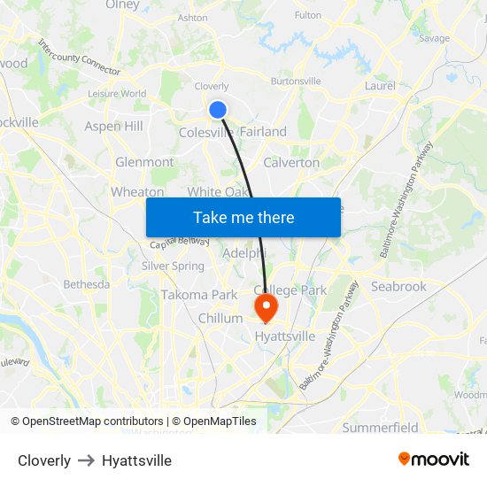 Cloverly to Hyattsville map