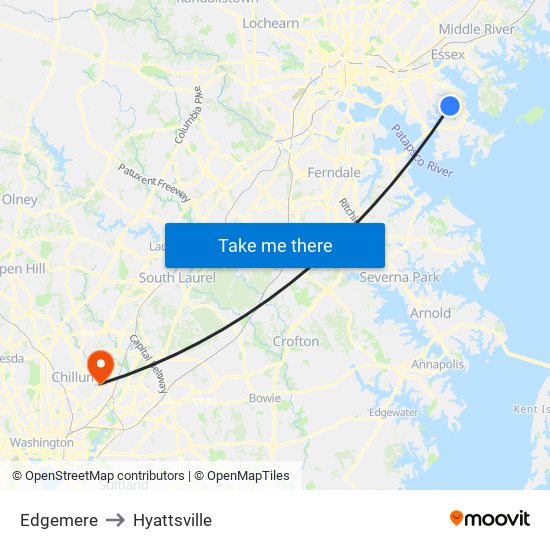 Edgemere to Hyattsville map