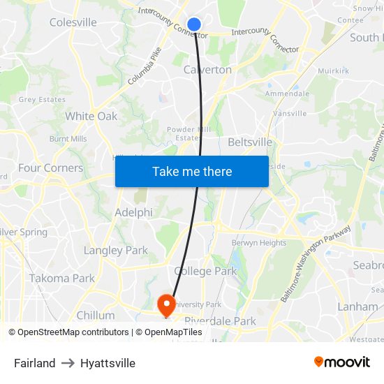 Fairland to Hyattsville map