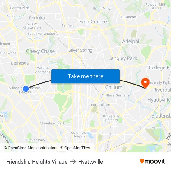 Friendship Heights Village to Hyattsville map