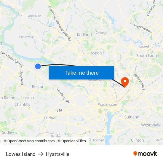 Lowes Island to Hyattsville map