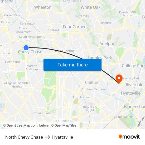 North Chevy Chase to Hyattsville map