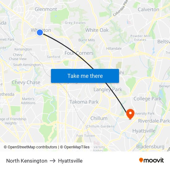 North Kensington to Hyattsville map