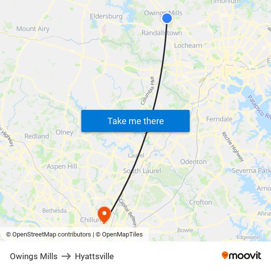 Owings Mills to Hyattsville map