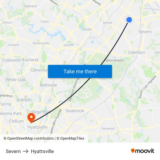 Severn to Hyattsville map