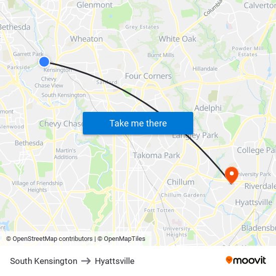 South Kensington to Hyattsville map