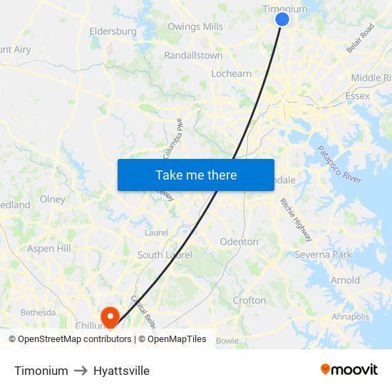 Timonium to Hyattsville map