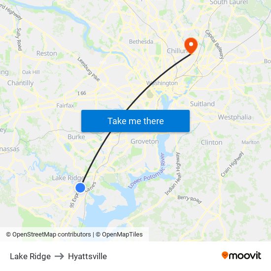 Lake Ridge to Hyattsville map