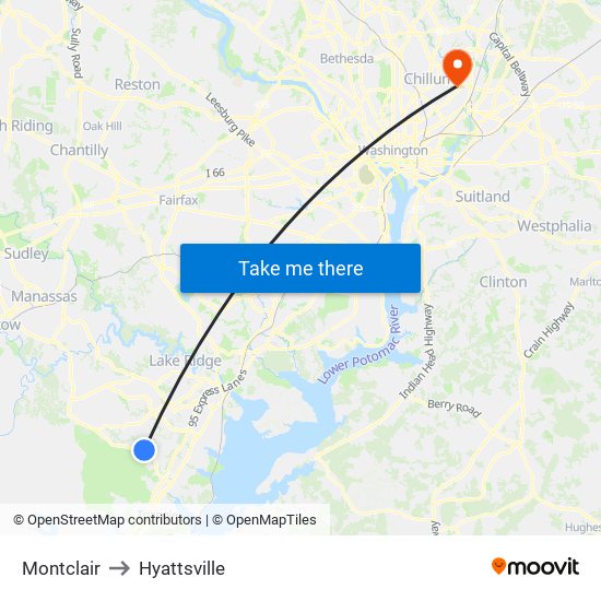 Montclair to Hyattsville map