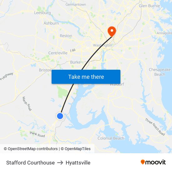 Stafford Courthouse to Hyattsville map