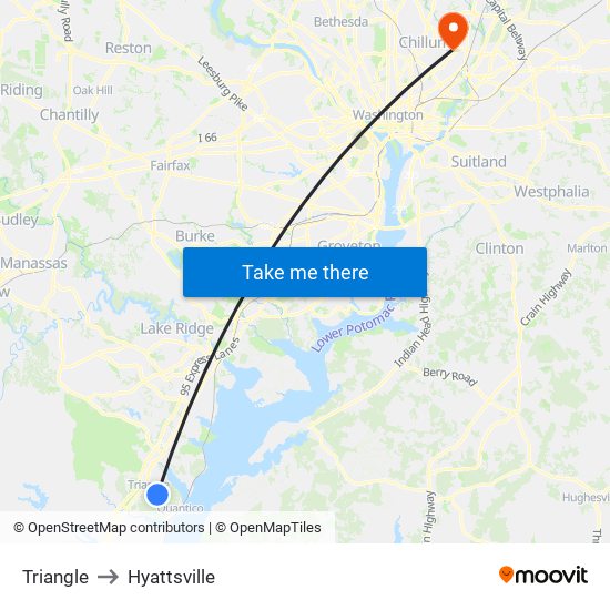 Triangle to Hyattsville map