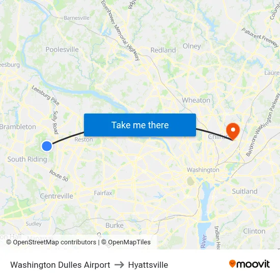 Washington Dulles Airport to Hyattsville map