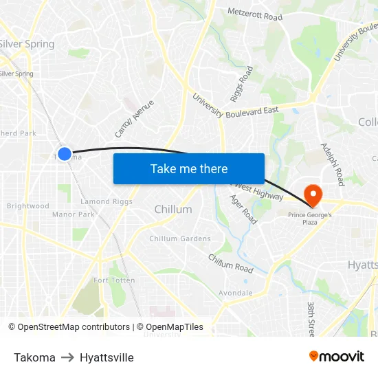 Takoma to Hyattsville map