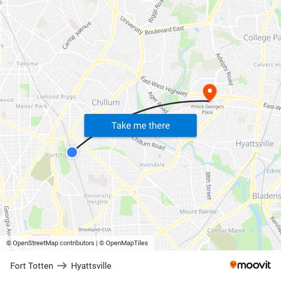 Fort Totten to Hyattsville map