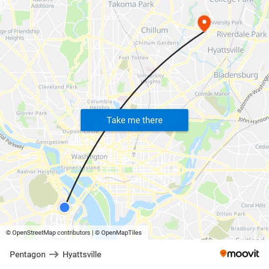 Pentagon to Hyattsville map