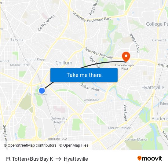 Fort Totten+Bay K to Hyattsville map