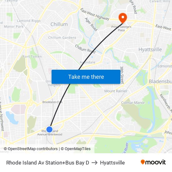 Rhode Island Ave-Brentwood+Bay D to Hyattsville map